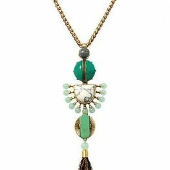EUC Stella & Dot Totem Tassel Necklace Turquoise Gold - Picture 2 of 13